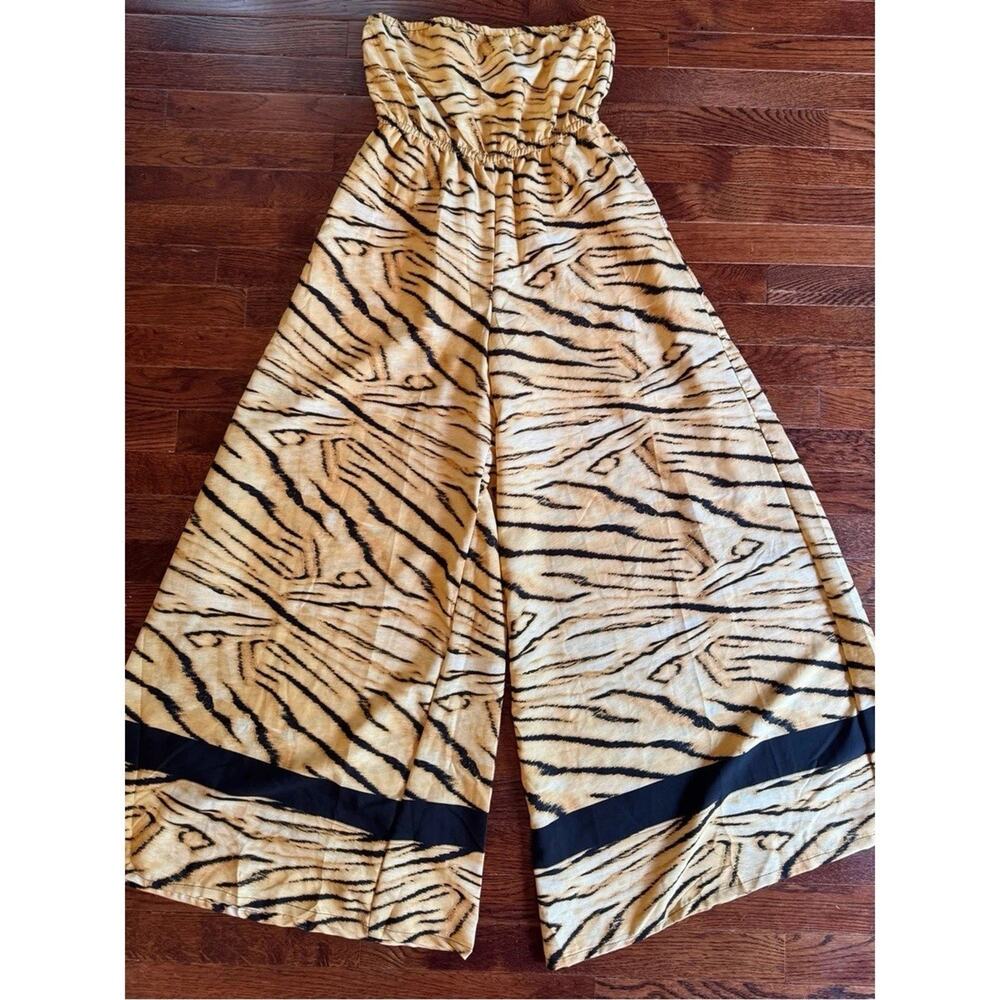 Truth NYC Tiger Print Strapless Wide Leg Jumpsuit XL NWT Animal Print